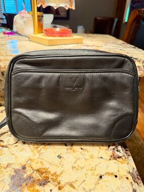 Rudolph Valentino Vintage Black Italian Leather Toiletry Kit